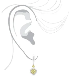 14K White Gold White Yellow Diamond Drop Earrings 1.2ct Women's Dangle Hoops -Outlet Radiant Bijou Store 14k gold white yellow diamond drop earrings 12ct womens dangle hoops bod
