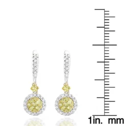 14K White Gold White Yellow Diamond Drop Earrings 1.2ct Women's Dangle Hoops -Outlet Radiant Bijou Store 14k gold white yellow diamond drop earrings 12ct womens dangle hoops ruler