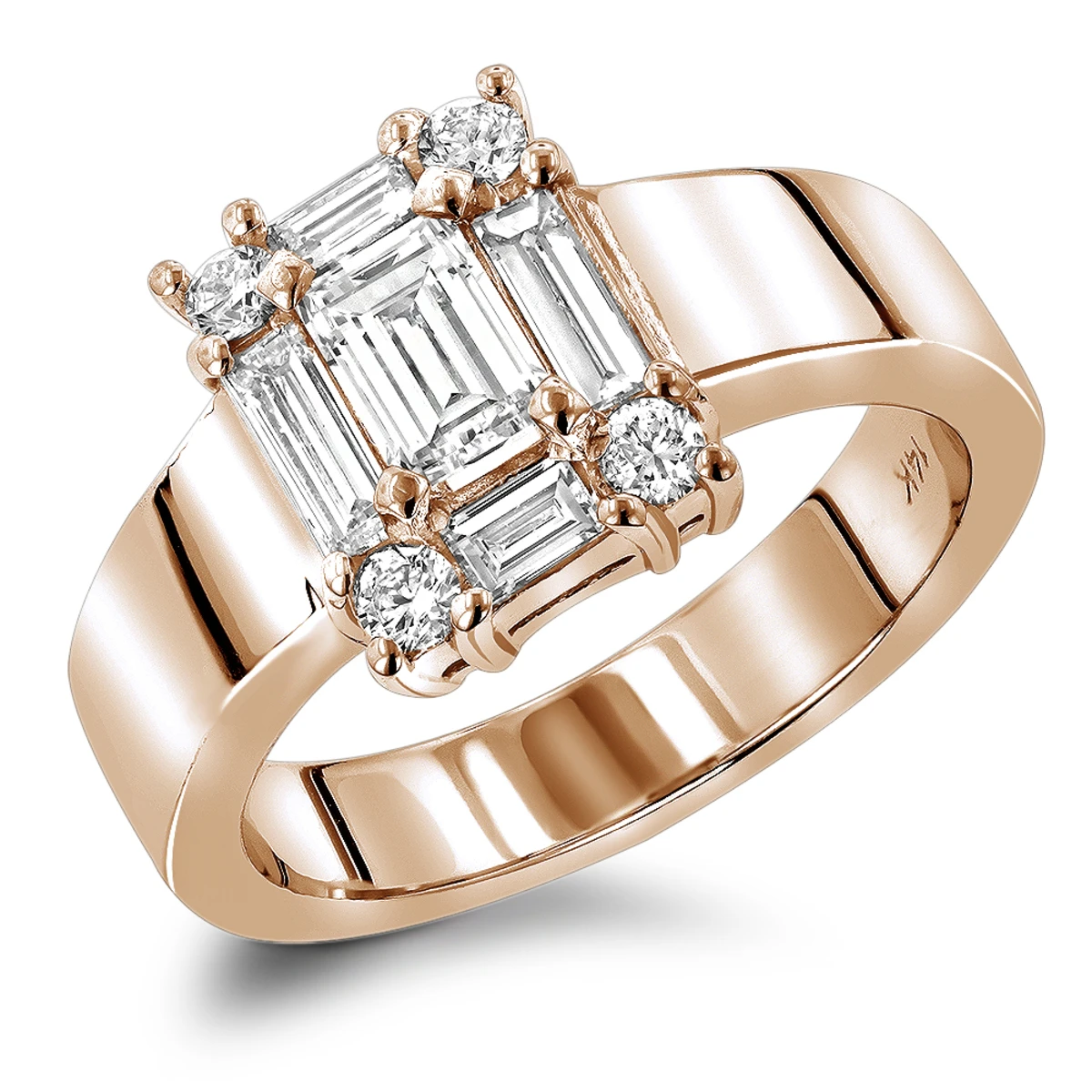 14K White Gold Women's Baguette & Emerald Diamond Engagement Ring 5 Carat Look 5 14K White Gold Women's Baguette & Emerald Diamond Engagement Ring 5 Carat Look - Image 3