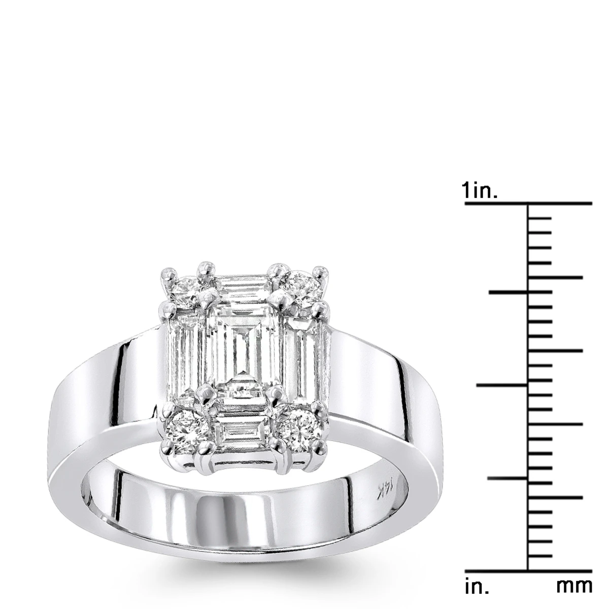 14K White Gold Women's Baguette & Emerald Diamond Engagement Ring 5 Carat Look 7 14K White Gold Women's Baguette & Emerald Diamond Engagement Ring 5 Carat Look - Image 5