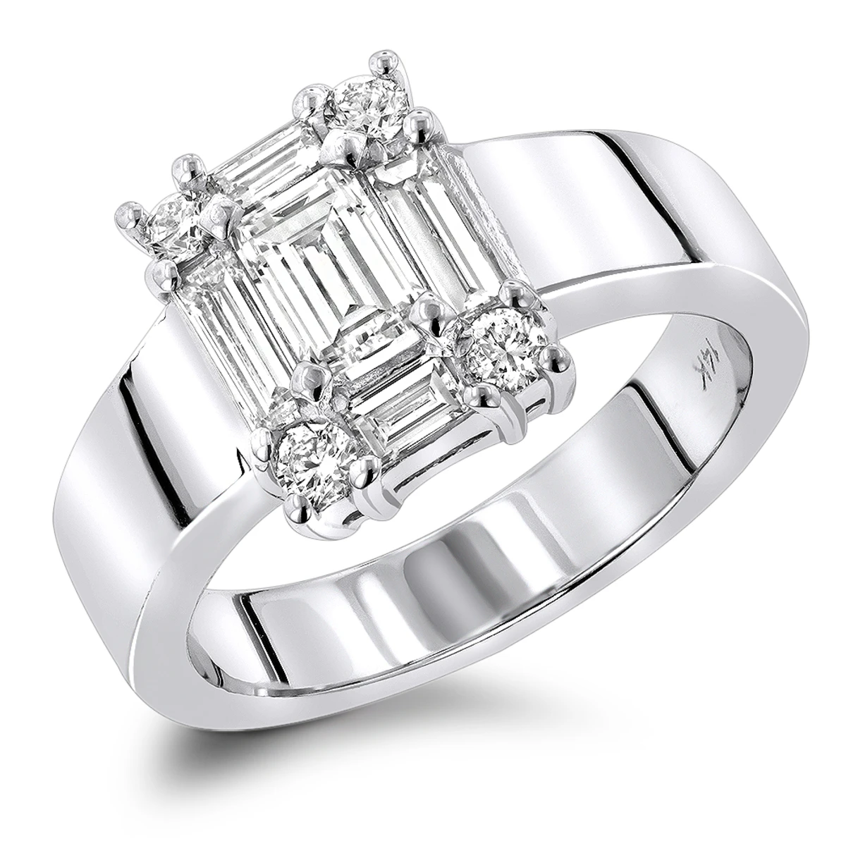 14K White Gold Women's Baguette & Emerald Diamond Engagement Ring 5 Carat Look 3 14K White Gold Women's Baguette & Emerald Diamond Engagement Ring 5 Carat Look