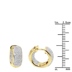 14K Yellow Gold Inside Out Diamond Hoop Huggie Earrings For Women & Men 1ct -Outlet Radiant Bijou Store 14k inside out diamond hoop huggie earrings 092ct ruler yellow