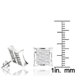 14K White Gold Invisible Set Princess Cut Diamond Stud Earrings For Men And Women 1.25ct Kite Shape -Outlet Radiant Bijou Store 14k invisible set princess cut diamond earrings 125ct p 97 rulerwh 1
