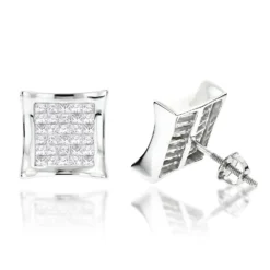 14K White Gold Invisible Set Princess Cut Diamond Stud Earrings For Men And Women 1.25ct Kite Shape