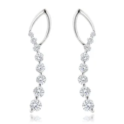 Journey Diamond Earrings For Women 14K White Gold 1.1ct