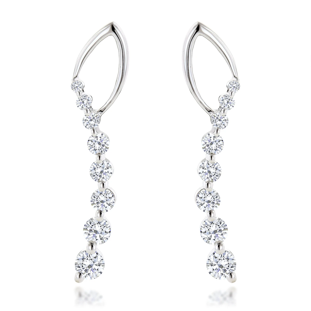 Journey Diamond Earrings For Women 14K White Gold 1.1ct 3 Journey Diamond Earrings For Women 14K White Gold 1.1ct