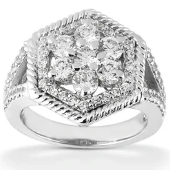 14K White Gold Ladies Cluster Diamond Ring 0.81ct