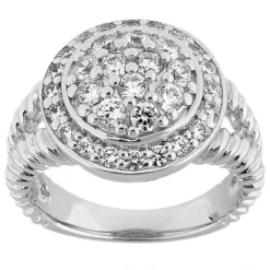 14K White Gold Ladies Cluster Diamond Ring 1 Carat