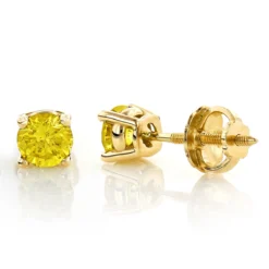 14K Yellow Gold Round Canary Yellow Diamond Stud Earrings 1/2ct