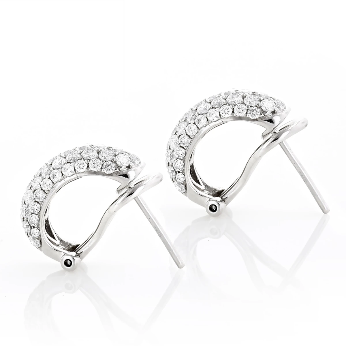 Small 14K White Gold Round Pave Diamond Hoop Earrings 1.87ctw 6 Small 14K White Gold Round Pave Diamond Hoop Earrings 1.87ctw - Image 4