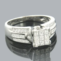 14K White Gold Round Princess Cut Diamond Engagement Ring 1.10ct