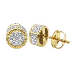 Solid 14K Yellow Gold 2 Carat Look Diamond Stud Earrings 0.5ct Clusters Luxurman -Outlet Radiant Bijou Store 14k solid gold 2 carat look diamond stud earrings 075ct clusters luxurman ye
