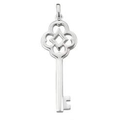 14K White Gold Key Pendant Necklace 14.3mm
