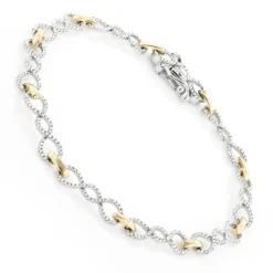 Two Tone 14K Yellow Gold Round Diamond Bracelet For Women 0.7ct