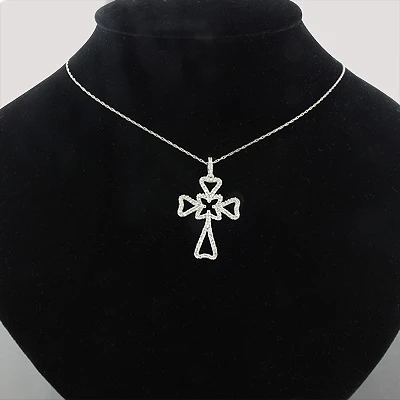 14K White Gold Unique Diamond Cross Pendant 0.34ct 5 14K White Gold Unique Diamond Cross Pendant 0.34ct - Image 3