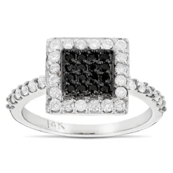 14K White Gold White And Black Diamond Ring For Women 0.62ct