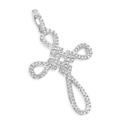 Small 14K White Gold Cross Pendant For Women With Diamonds 0.2ct