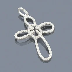 14K White Gold Cross Pendant 0.34ct