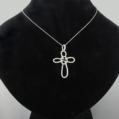 14K White Gold Cross Pendant 0.34ct 5 14K White Gold Cross Pendant 0.34ct - Image 3