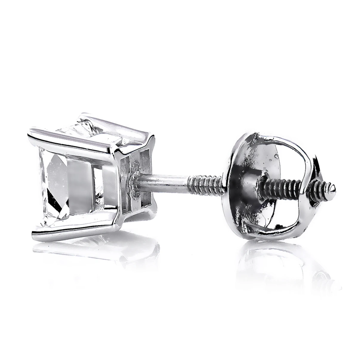 14K White Gold Princess-Cut Diamond Stud Earrings 1.5ct 6 14K White Gold Princess-Cut Diamond Stud Earrings 1.5ct - Image 4