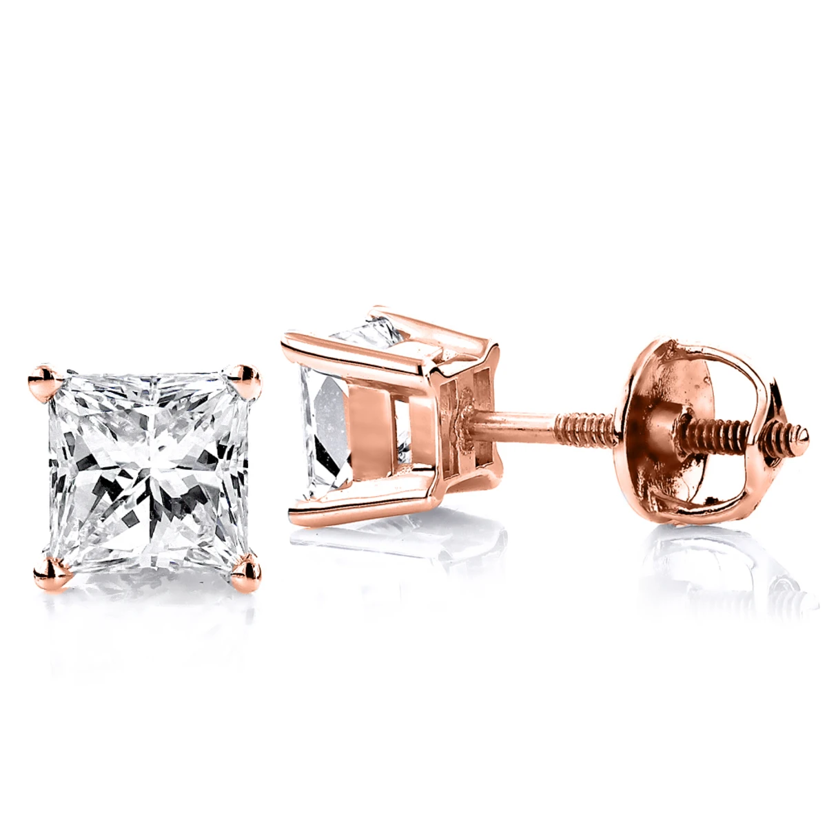 14K White Gold Princess-Cut Diamond Stud Earrings 1.5ct 5 14K White Gold Princess-Cut Diamond Stud Earrings 1.5ct - Image 3