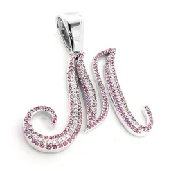 Large 14K White Gold White Pink Diamond Initial M Letter Pendant Necklace 3.4ct -Outlet Radiant Bijou Store 14k white pink diamond initial m pendant necklace 340 p 6119 3