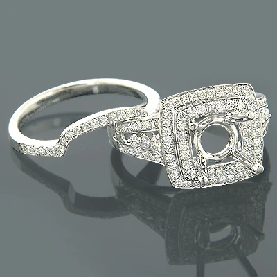 18K White Gold Art Deco Diamond Bridal Ring Set Designer 0.95 3 18K White Gold Art Deco Diamond Bridal Ring Set Designer 0.95