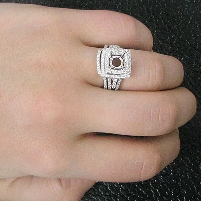 18K White Gold Art Deco Diamond Bridal Ring Set Designer 0.95 5 18K White Gold Art Deco Diamond Bridal Ring Set Designer 0.95 - Image 3