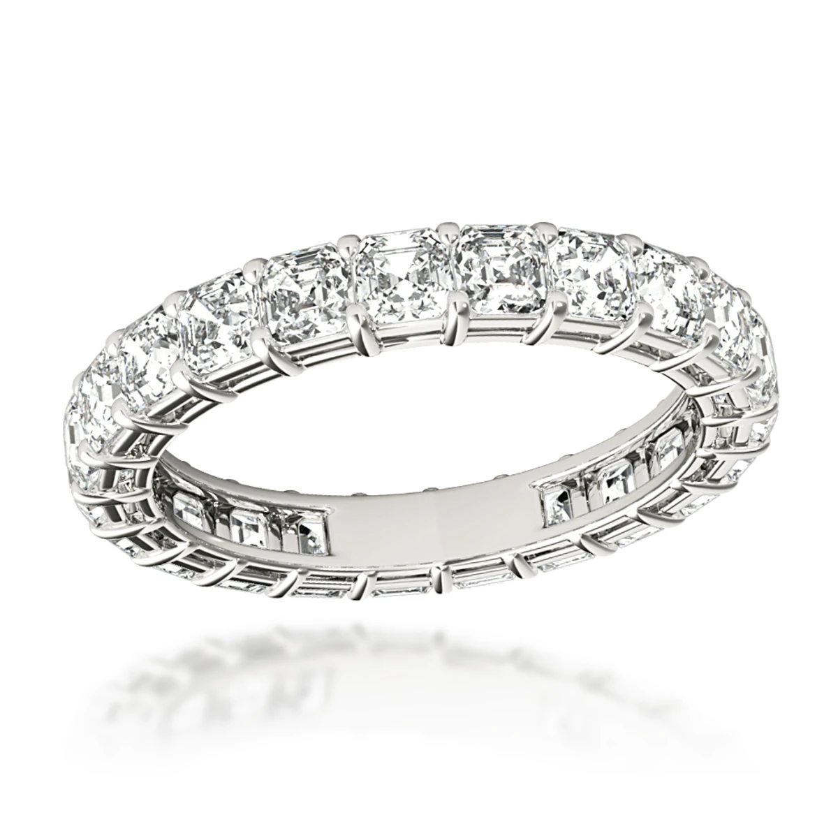 18K White Gold Asscher Cut Diamond Eternity Ring 3ct Anniversary Band By Luxurman 3 18K White Gold Asscher Cut Diamond Eternity Ring 3ct Anniversary Band By Luxurman