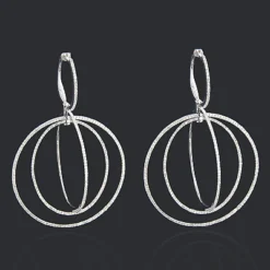 18K White Gold Diamond Circle Dangle Earrings 2.25ct