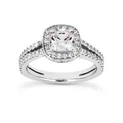 18K White Gold Cushion Cut Diamond Engagement Ring 1.29ct 3.8mm Wide