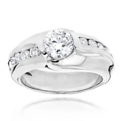 Men's Engagement Ring 18K White Gold 1.5 Carats VS Diamonds