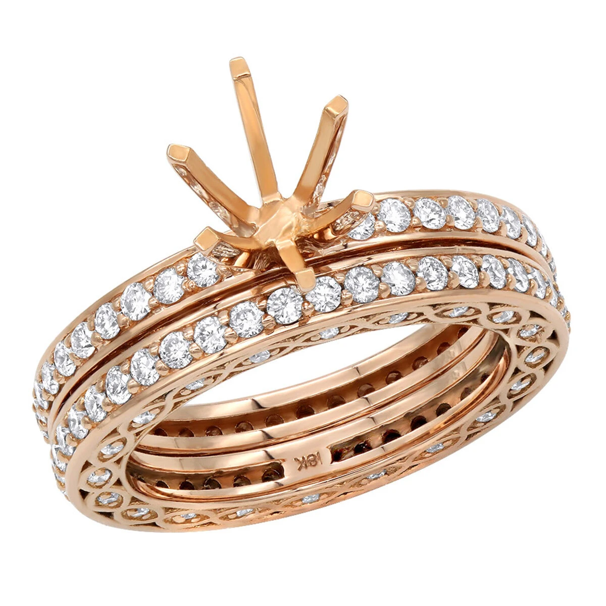 18K Rose Gold Eternity Diamond Engagement Ring Set 1.82ct 3 18K Rose Gold Eternity Diamond Engagement Ring Set 1.82ct