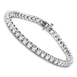 18K White Gold Inline Round Diamond Tennis Bracelet For Women 6.69ct VS Diamonds