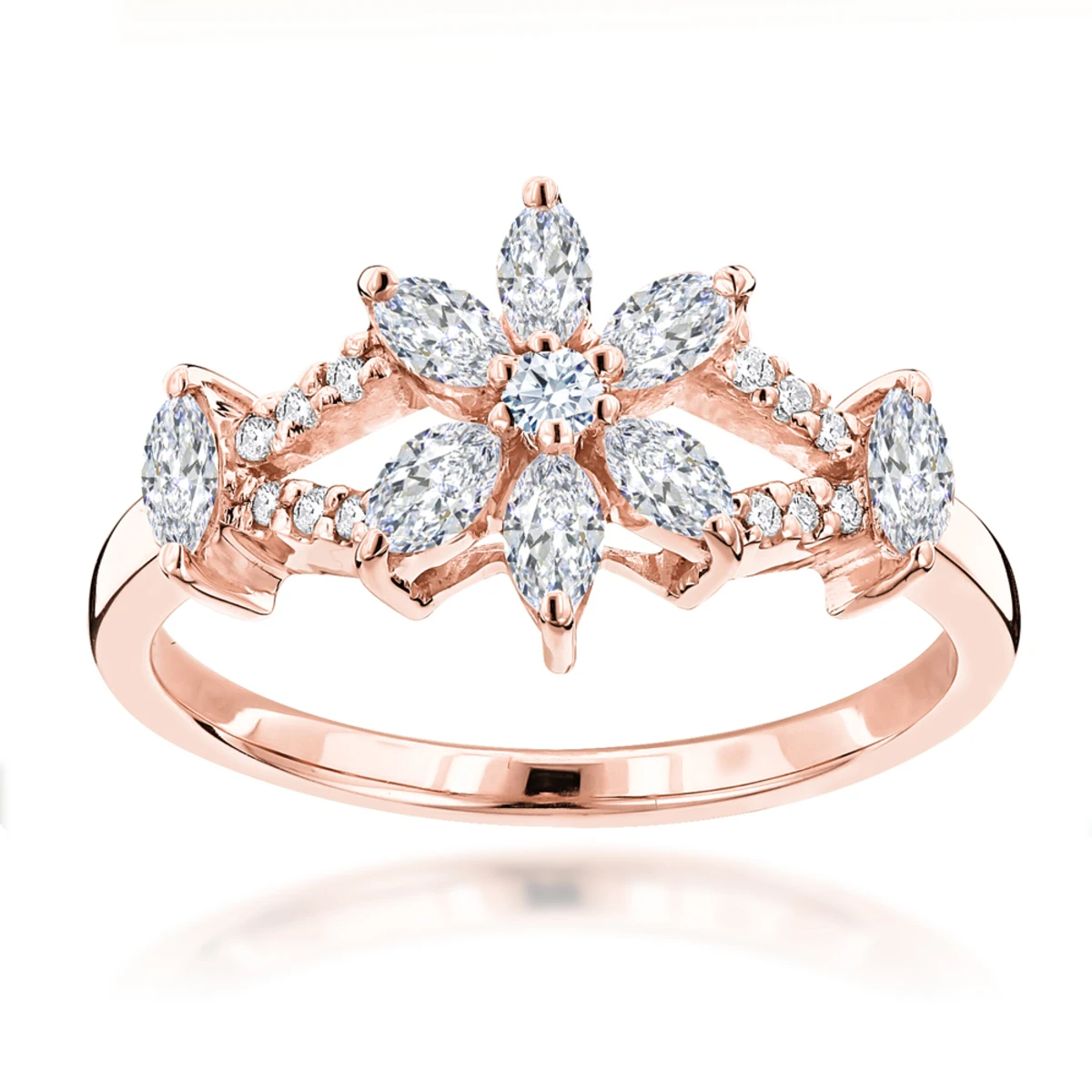 Unique 18K Rose Gold Ladies Diamond Ring Flower Design 0.91ct By Luxurman 3 Unique 18K Rose Gold Ladies Diamond Ring Flower Design 0.91ct By Luxurman