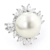 18K White Gold Ladies Pearl & Marquise Diamond Ring For Women 2.92ct