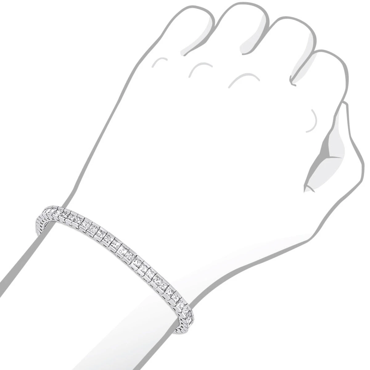 18K White Gold Princess Cut Diamond Women's Tennis Bracelet 12.62ct 9 18K White Gold Princess Cut Diamond Women's Tennis Bracelet 12.62ct - Image 7