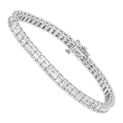 18K White Gold Princess Cut Diamond Women's Tennis Bracelet 12.62ct