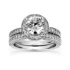 18K White Gold Round Diamond Engagement Ring Set 1.70ct