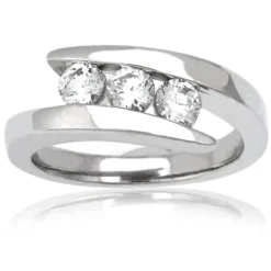 Thin 18K White Gold Round Diamond Ladies Ring 0.75ct