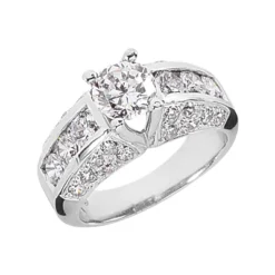 18K White Gold Round Diamond Ladies Ring 2.52ct 8.5mm