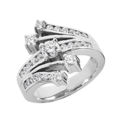 18K White Gold Round Diamond Right Hand Women's Ring 0.93ct