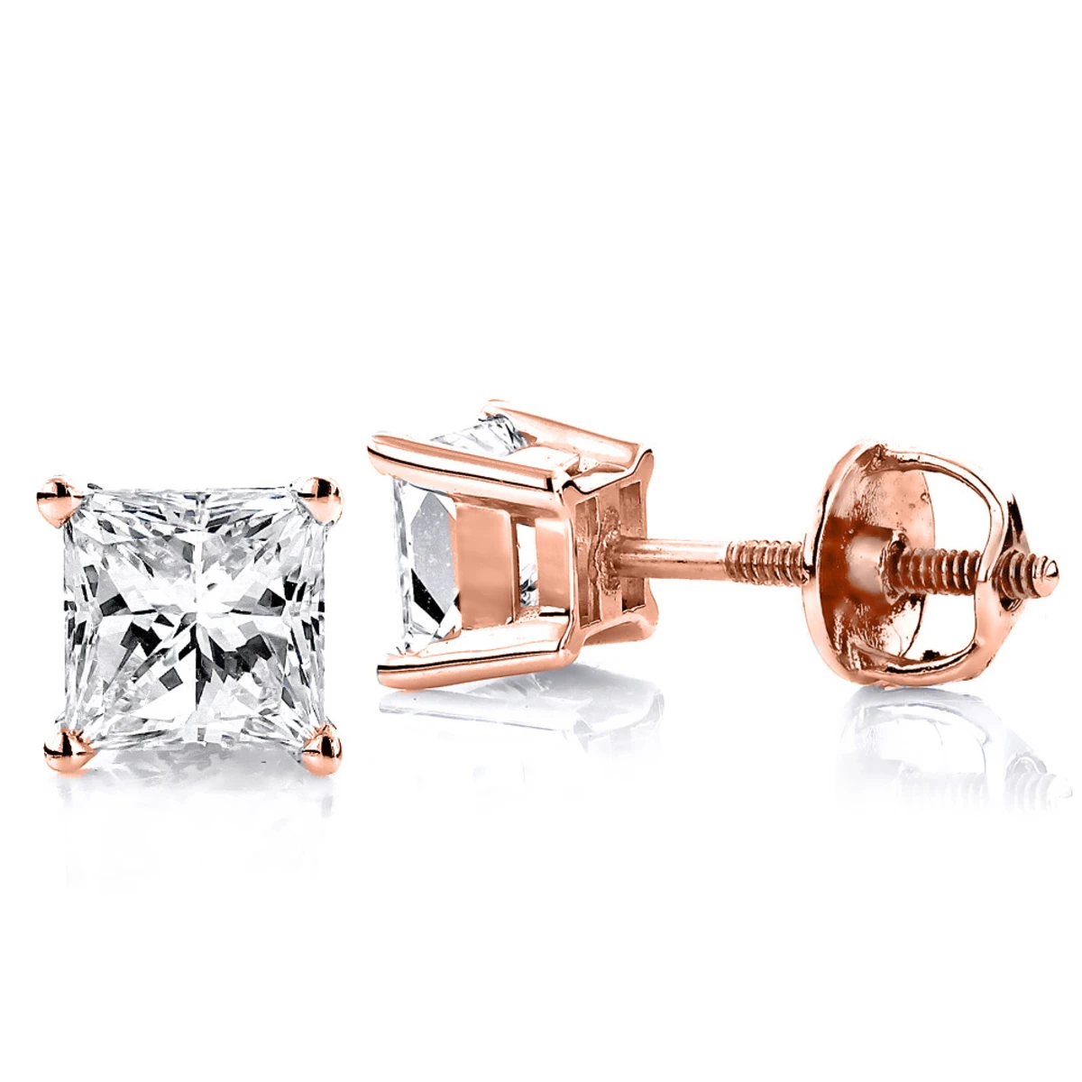 18K White Gold Solitaire Princess Cut Diamond Stud Earrings 0.75ct 5 18K White Gold Solitaire Princess Cut Diamond Stud Earrings 0.75ct - Image 3
