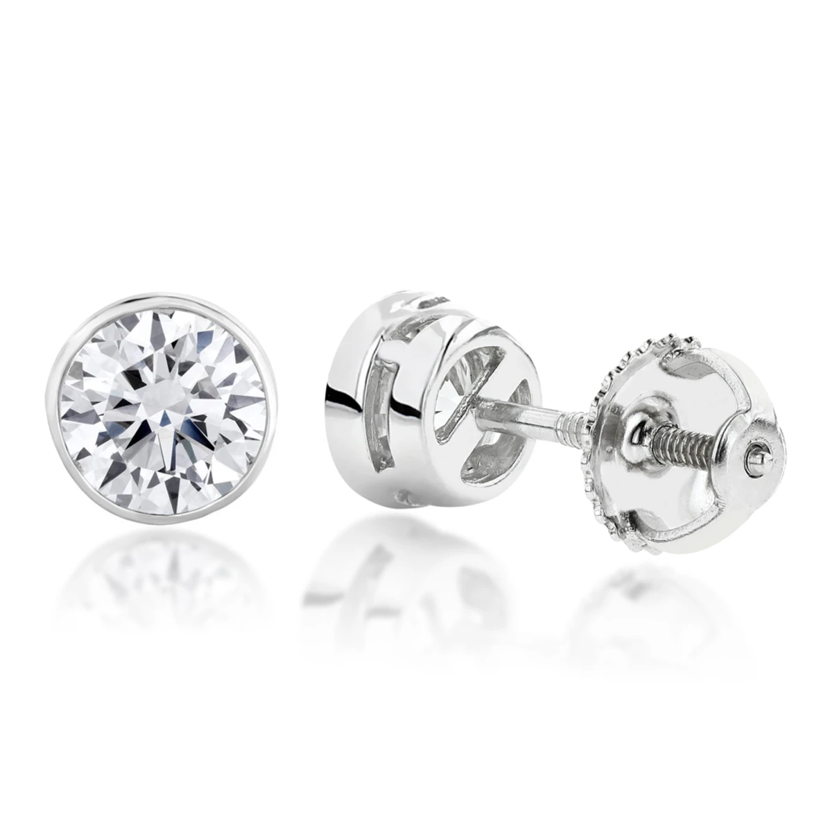 18K White Gold Solitaire Round Diamond Bezel Stud Earrings 0.25ct 3 18K White Gold Solitaire Round Diamond Bezel Stud Earrings 0.25ct