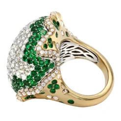 18K Yellow Gold Womens Statement Ring Unique 11 Carat Diamond Emerald Ladies Ring -Outlet Radiant Bijou Store 18k gold womens statement ring unique 11 carat diamond and emerald ladies ring back yellow