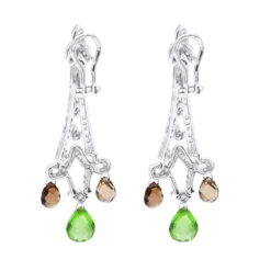 18K White Gold Peridot Diamond Chandelier Earrings 0.99ct -Outlet Radiant Bijou Store 18k peridot diamond chandelier earrings 099ct p 22369 back white