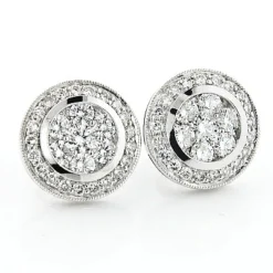 2 Carat Designer Diamond Cluster Earrings Studs 14K White Gold