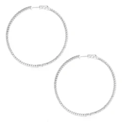 2 Inch Diamond Hoop Earrings 4ct 14K White Gold Inside Out Design -Outlet Radiant Bijou Store 2 inch diamond hoop earrings 4ct 14k inside out design p 45906 backwh