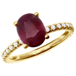 2.8ct Diamonds & Ruby Ring For Women 18K Yellow Gold Engagement Ring By Luxurman