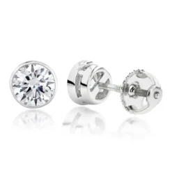 2ct Diamond Platinum Stud Earrings Bezel Set Round Cut